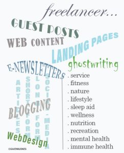 Graphic of digital marketing content and web copywriting services offered by Gwenn Jones