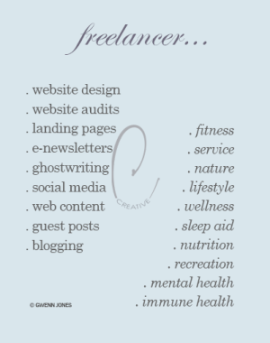 Graphic of digital marketing content and web copywriting services offered by Gwenn Jones