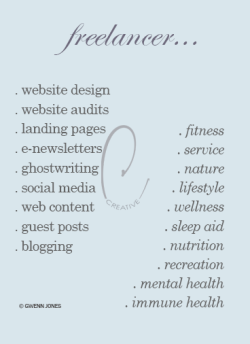Graphic of digital marketing content and web copywriting services offered by Gwenn Jones